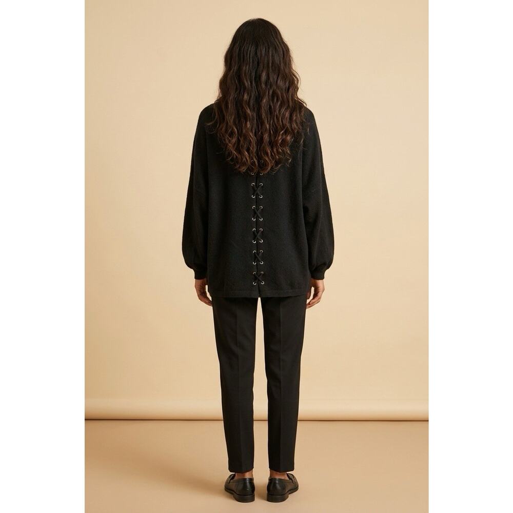 Tea & Rose Black Lace Up Back Oversized Knit Sweater M/L